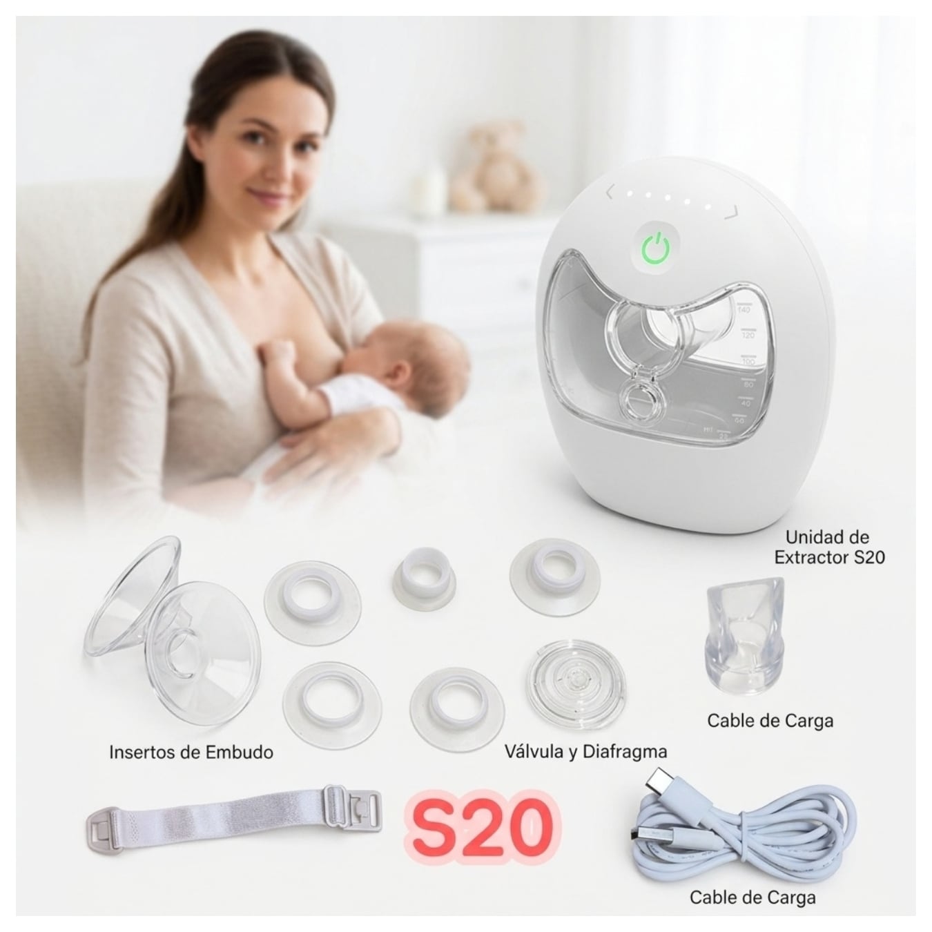 EXTRACTOR DE LECHE ELÉCTRICO PORTÁTIL S20 MANOS LIBRES - 1