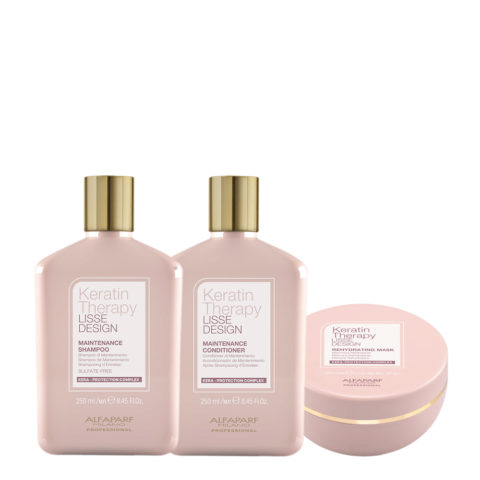 SHAMPOO ALFAPARF KERATIN THERAPY LISSE DESIGN TRÍO 250ML + CONDITIONER 250ML + MASK 200ML - 1