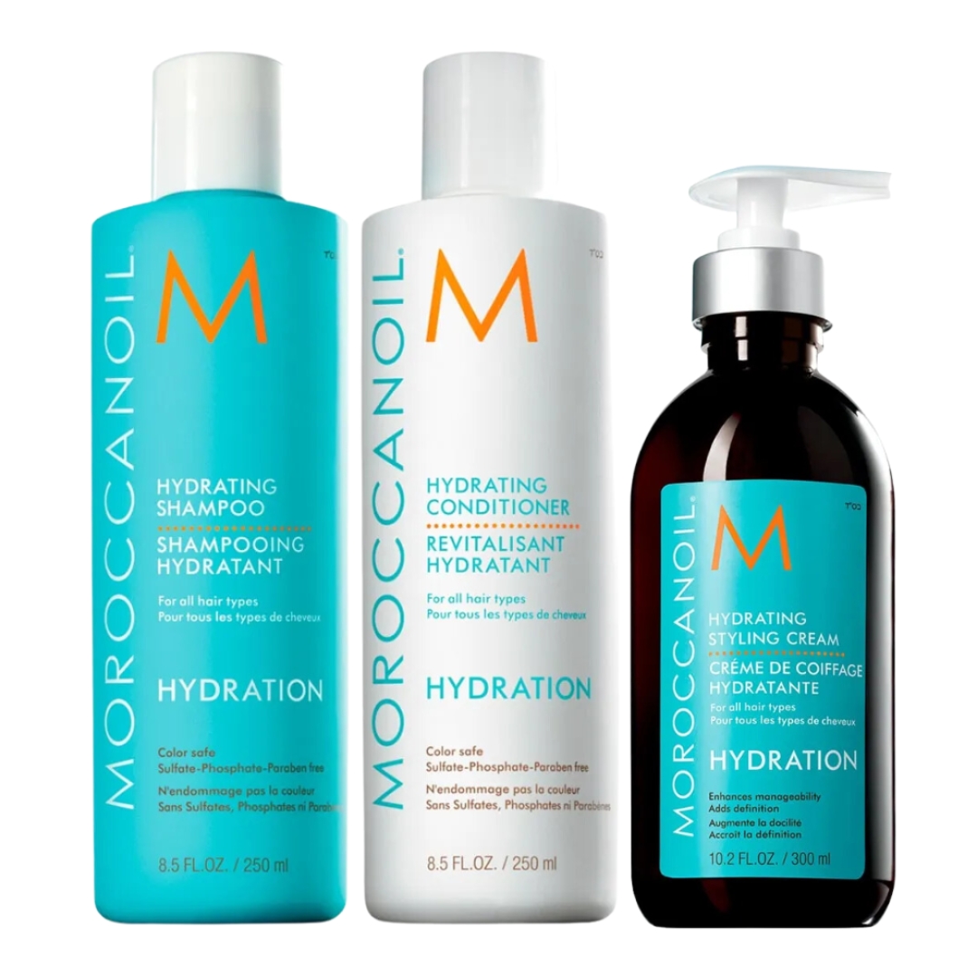 MOROCCANOIL HYDRATION – TRÍO SHAMPOO 250 ML + CONDITIONER 250 ML + HYDRATING STYLING CREAM 300 ML - 1