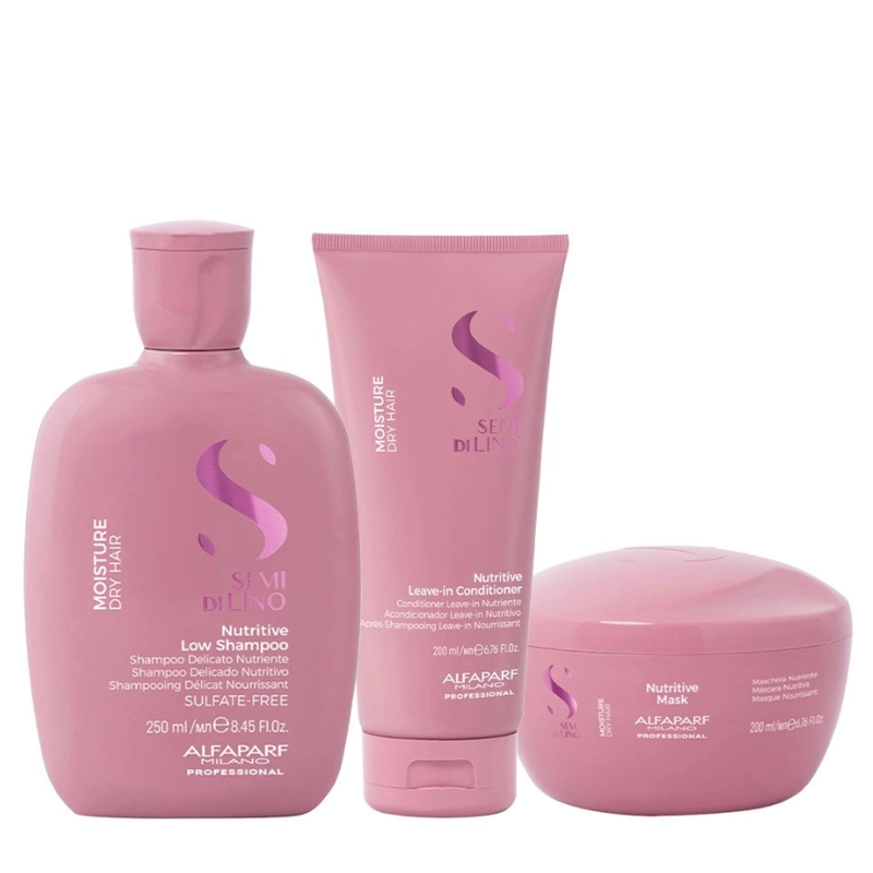 ALFAPARF SEMI DI LINO NUTRITIVE TRÍO SHAMPOO 250 ML + LEAVE-IN CONDITIONER 200 ML + MASK 200 ML - 1