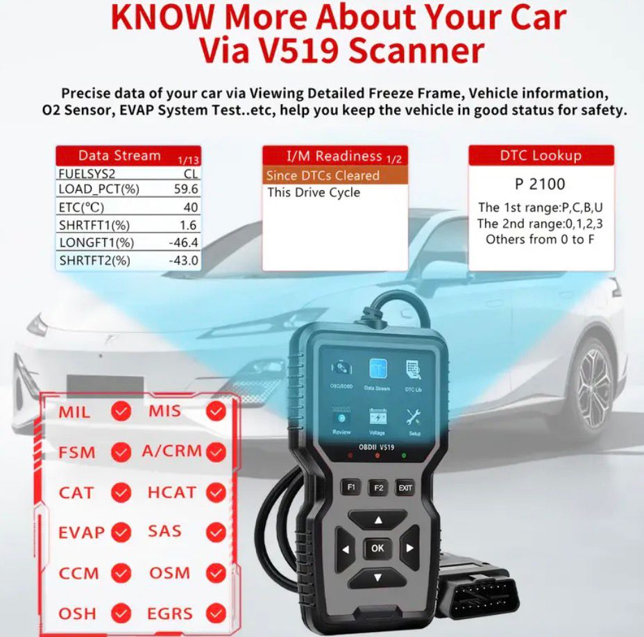 ESCANER OBD2 PARA  AUTOS Y VEHICULOS V519 NEGRO - 2