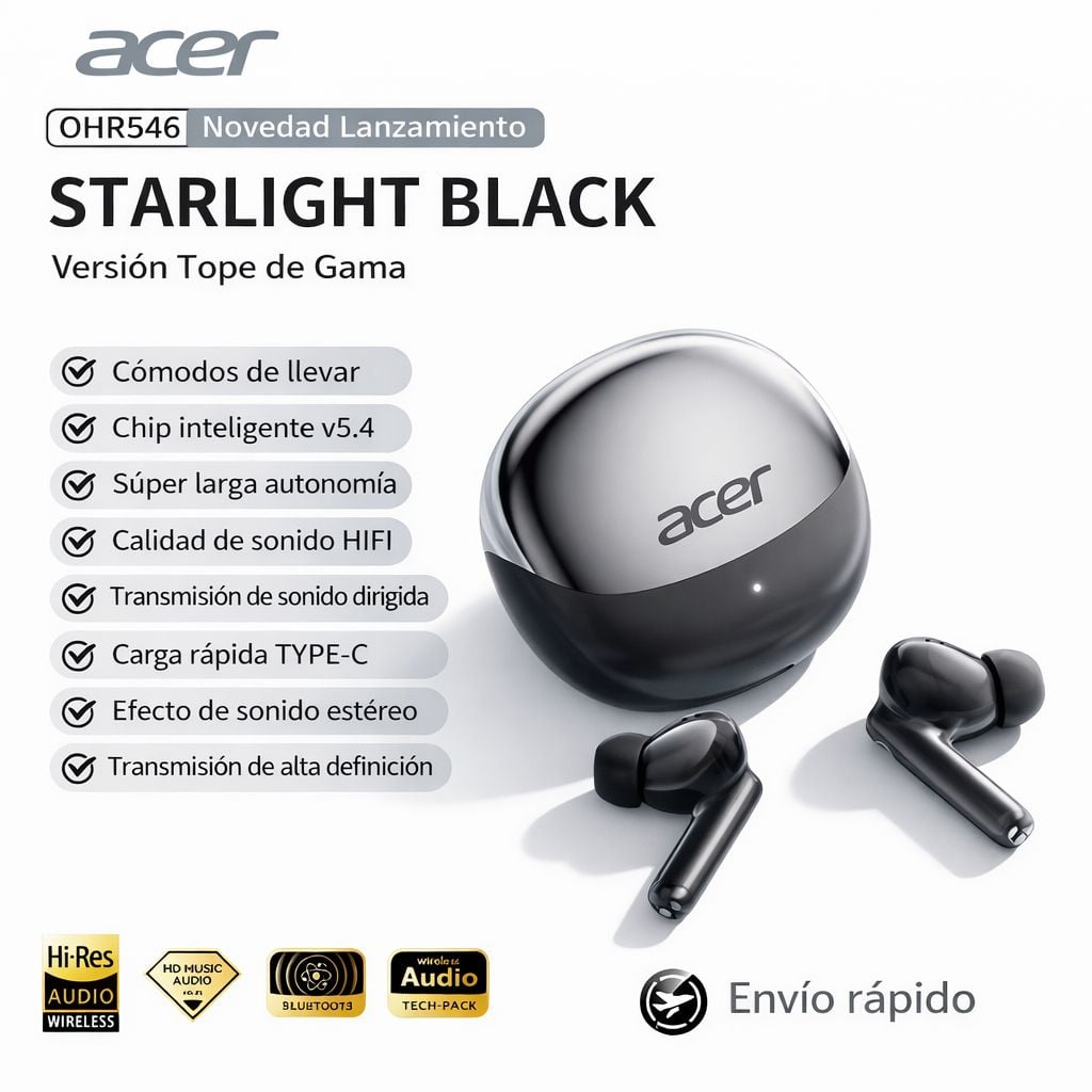 AUDIFONOS INALAMBRICOS ACER NEGROS - 2