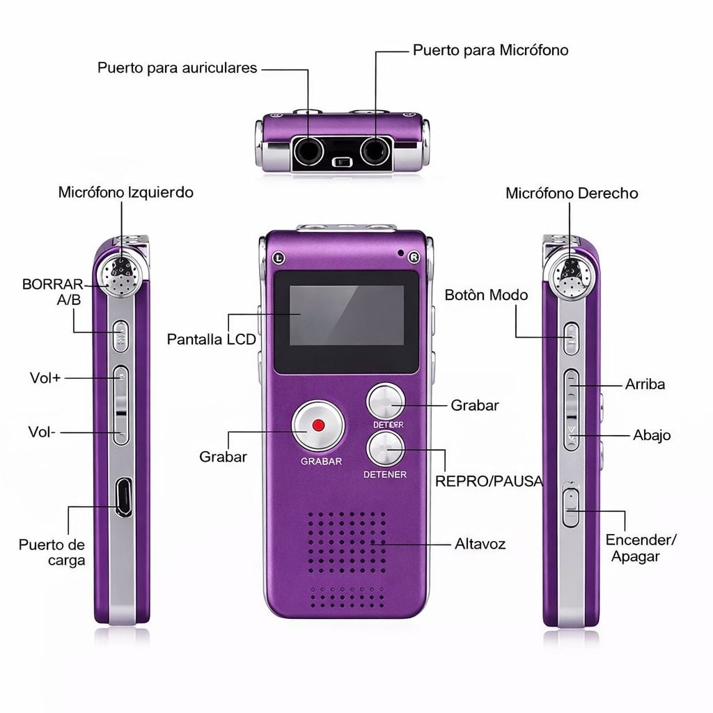 GRABADORA DE VOZ 8 GB PROFESIONAL COLOR MORADO - 2