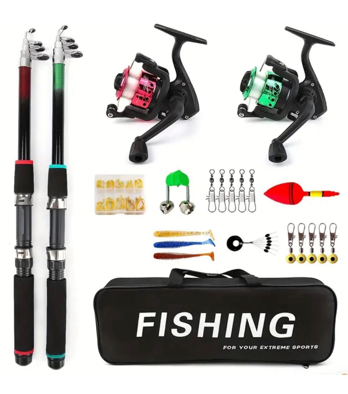 KIT 2 CAÑAS DE PESCAR CON ACCESORIOS 1.80 M - 1