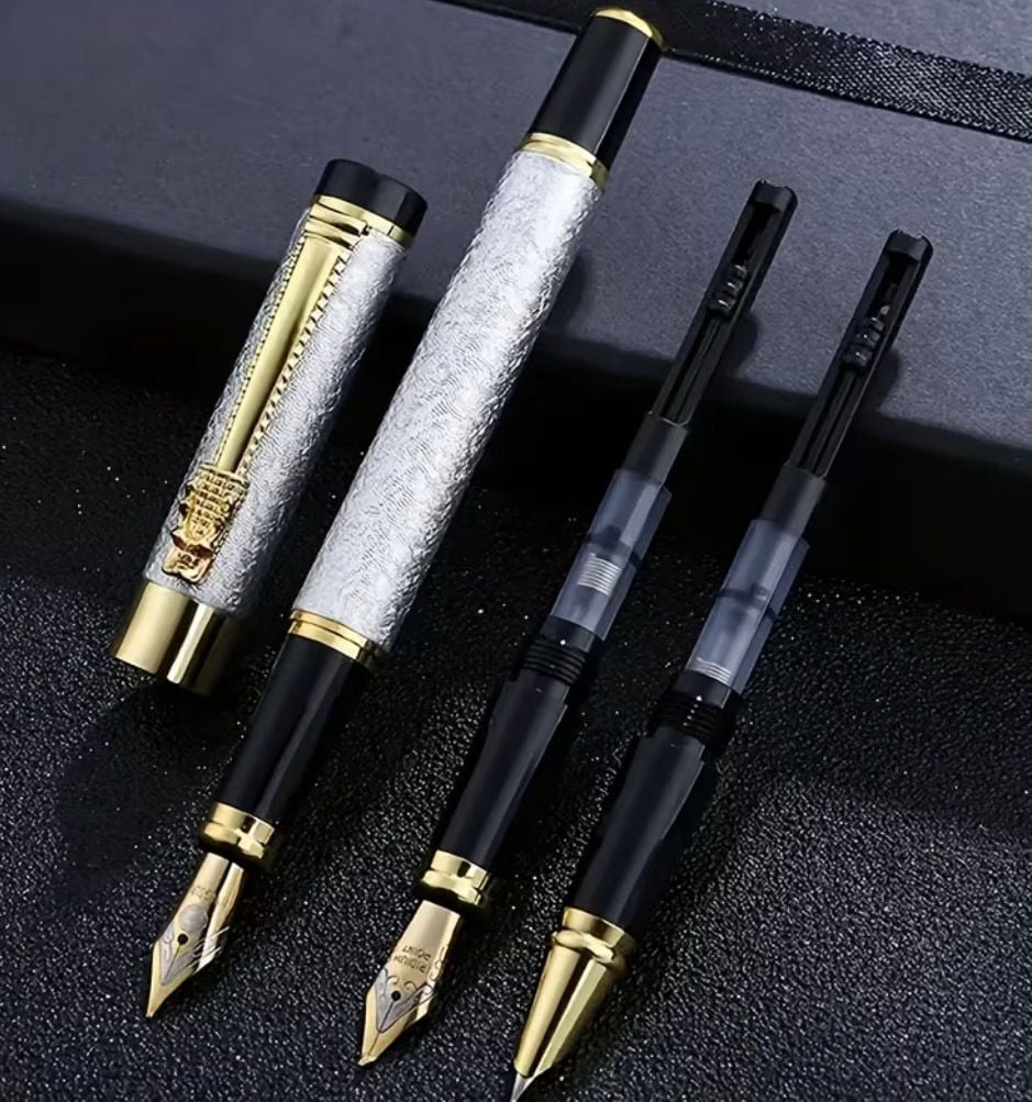 LAPICERO PLUMA FUENTE X 3 BOLIGRAFO CON 10 CARTUCHOS DE TINTA PLATA - 1