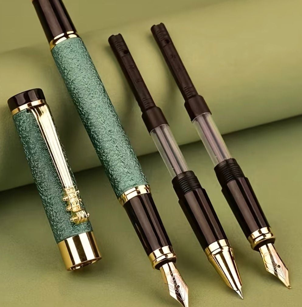 LAPICERO PLUMA FUENTE 3 BOLIGRAFO 10 CARTUCHOS TINTA VERDE - 1