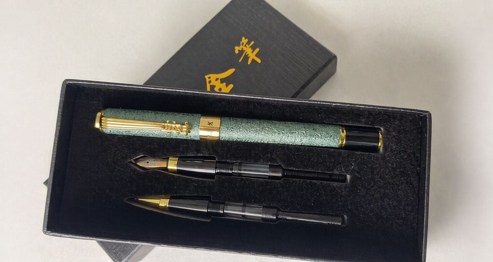 LAPICERO PLUMA FUENTE 3 BOLIGRAFO 10 CARTUCHOS TINTA VERDE - 2