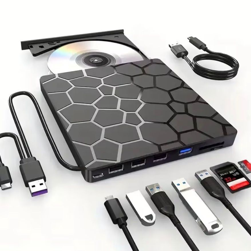 LECTORA EXTERNA GRABADORA UNIDAD CD DVD CON MULRIPLES PUERTOS - 1
