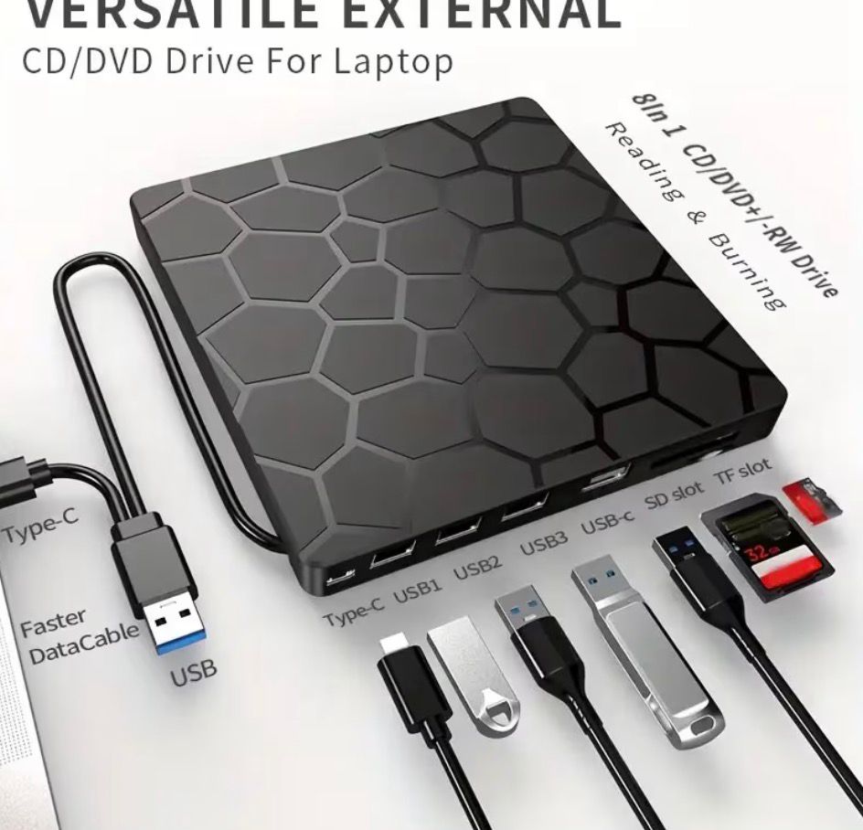LECTORA EXTERNA GRABADORA UNIDAD CD DVD CON MULRIPLES PUERTOS - 3