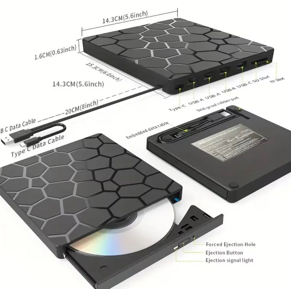 LECTORA EXTERNA GRABADORA UNIDAD CD DVD CON MULRIPLES PUERTOS - 4