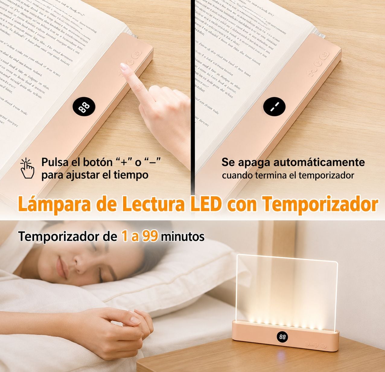 LUZ LAMPARA ROSA RECARGABLE TEMPORIZADOR LECTURA LEER LIBRO - 4