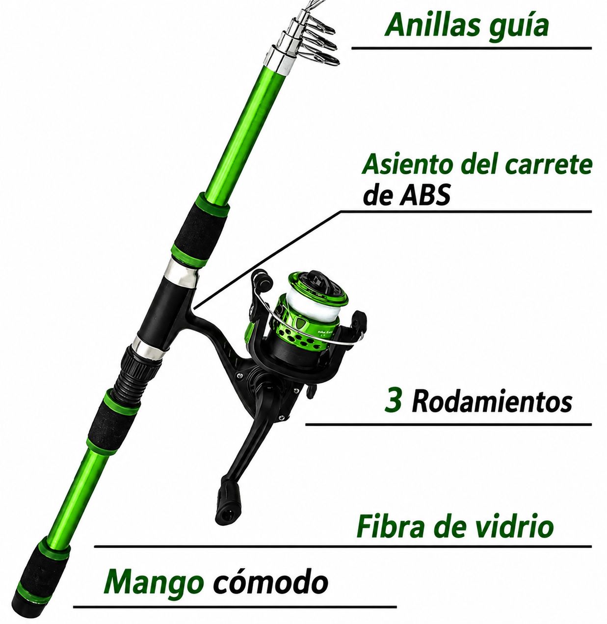 CAÑA PESCAR CON SEÑUELOS VERDE M1 BOLSA - 2