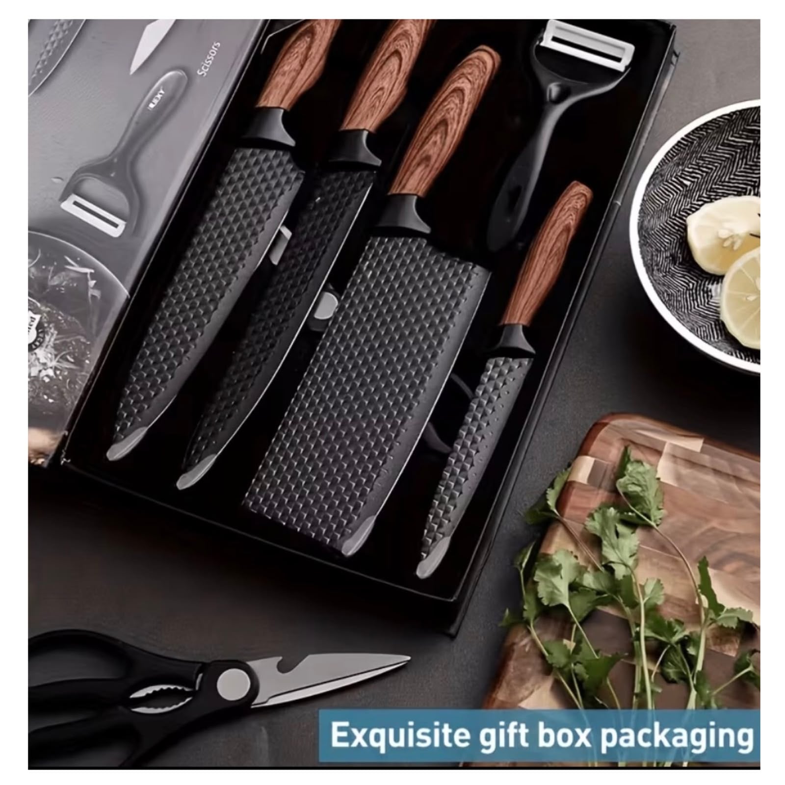 CUCHILLOS DE COCINA 6 PIEZAS NEGRO PREMIUM - 2