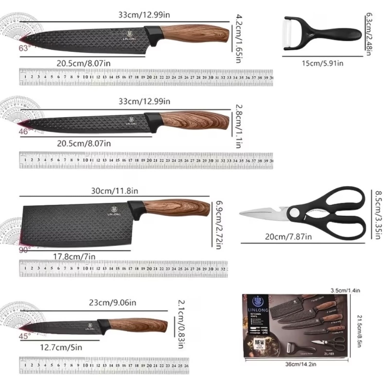 CUCHILLOS DE COCINA 6 PIEZAS NEGRO PREMIUM - 4