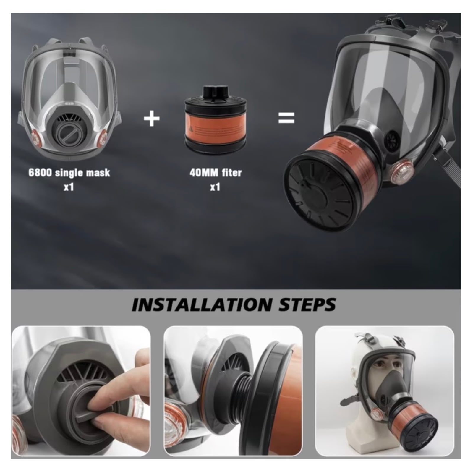 MÁSCARA PARA GAS RESPIRATORIA DE CARA COMPLETA 16 EN 1 – SISTEMA 2 EN 1 - 3