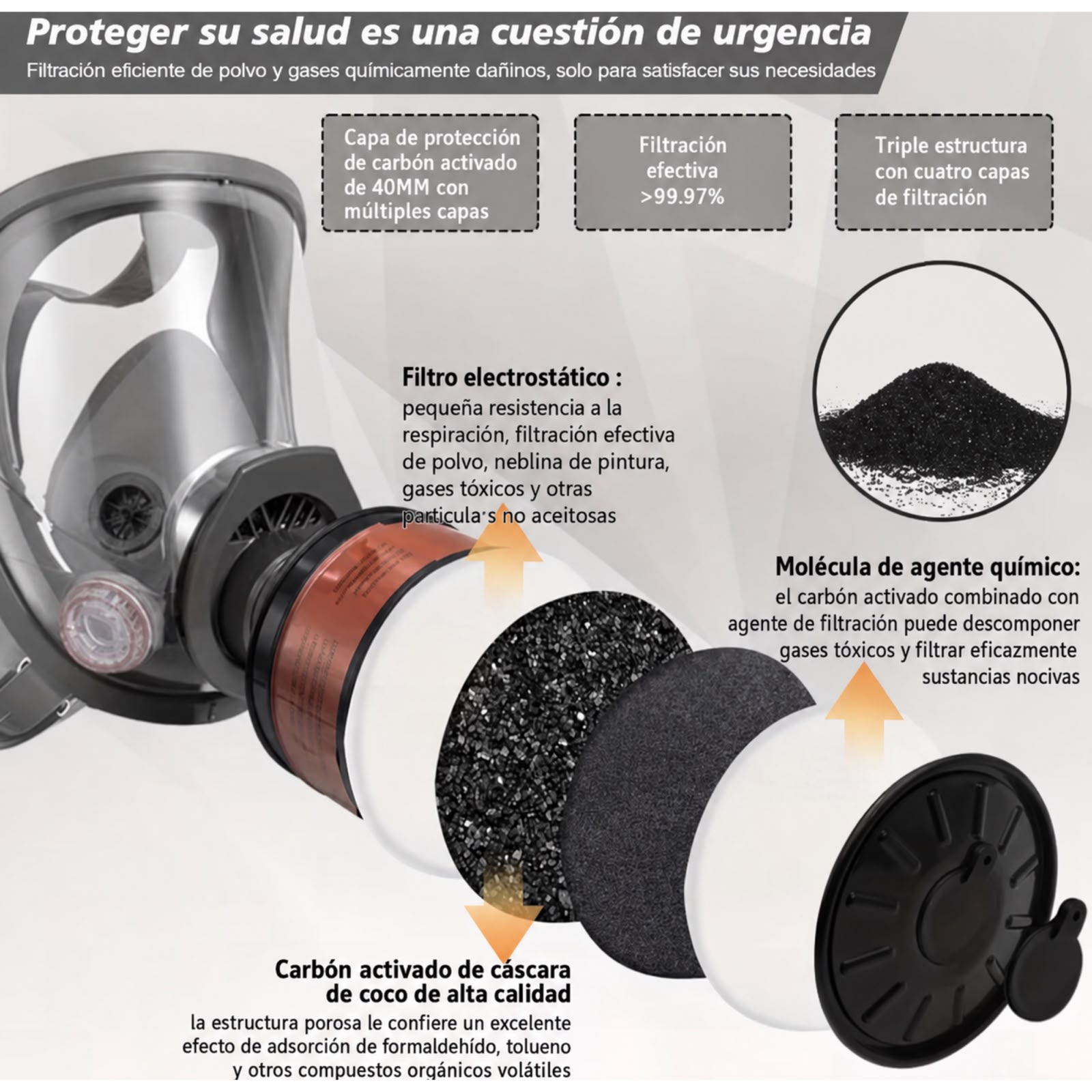 MÁSCARA PARA GAS RESPIRATORIA DE CARA COMPLETA 16 EN 1 – SISTEMA 2 EN 1 - 5