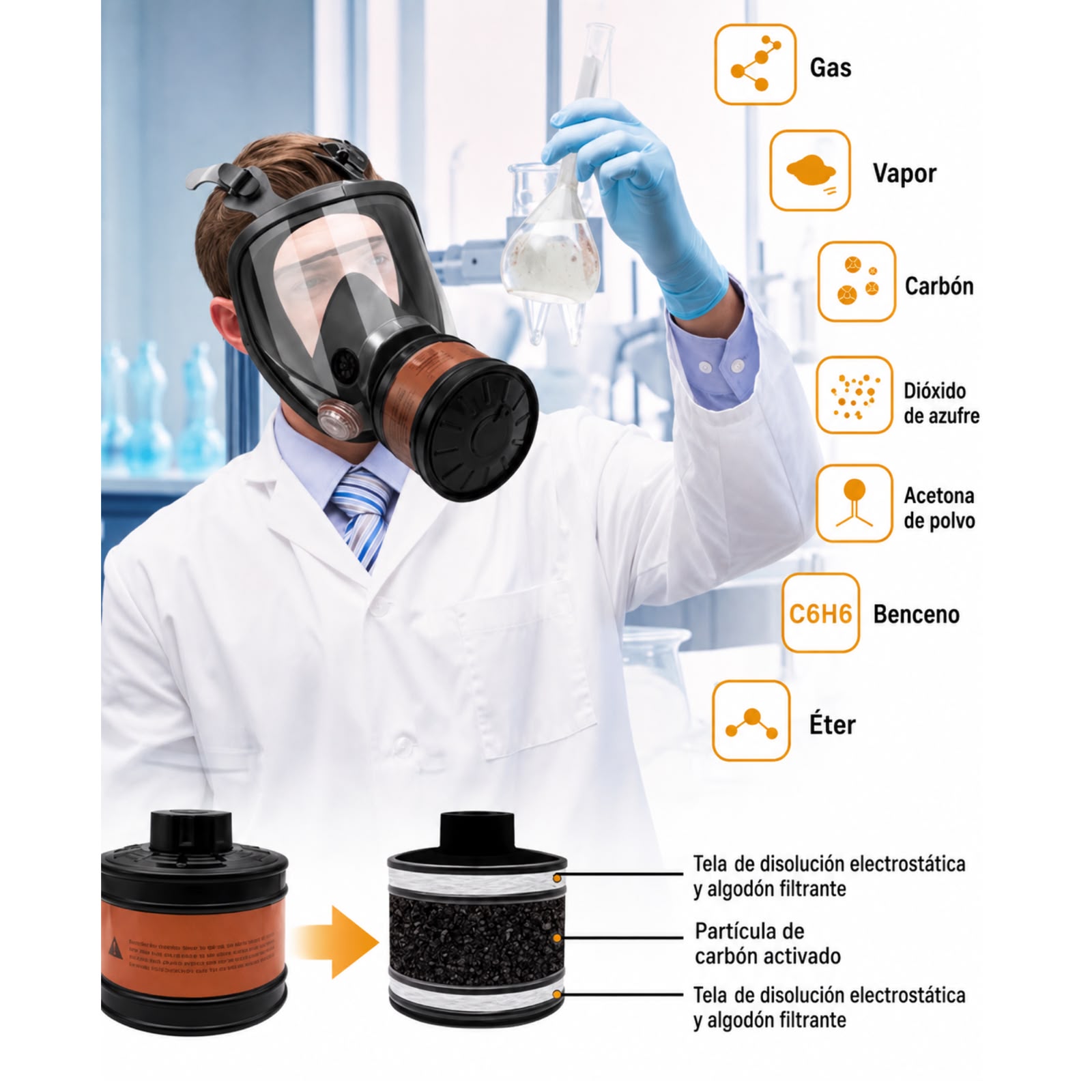 MÁSCARA PARA GAS RESPIRATORIA DE CARA COMPLETA 16 EN 1 – SISTEMA 2 EN 1 - 6