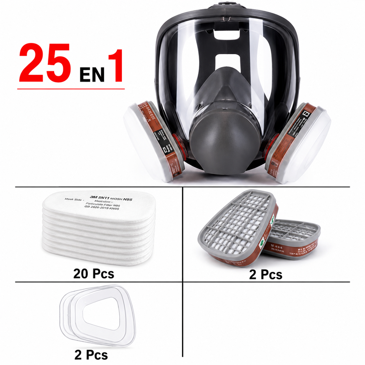 MASCARA DE PROTECCION RESPIRATORIA DE CARA COMPLETA 25 EN 1 - 3