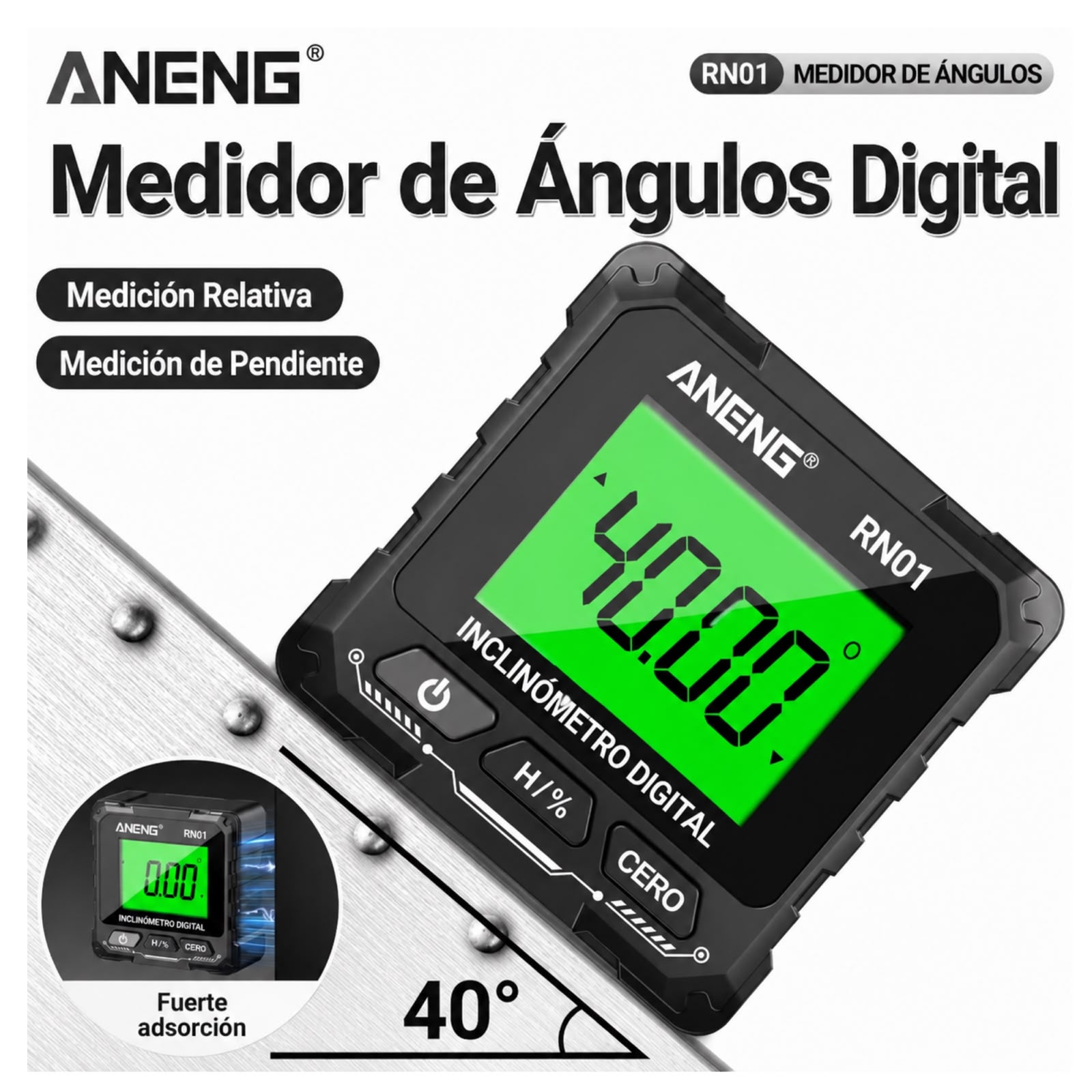 INCLINÓMETRO MAGNÉTICO ANENG REAL 360° 4 LADOS IMANTADOS - 1