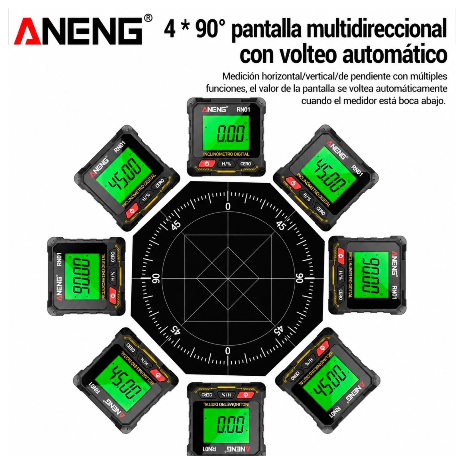 INCLINÓMETRO MAGNÉTICO ANENG REAL 360° 4 LADOS IMANTADOS - 4