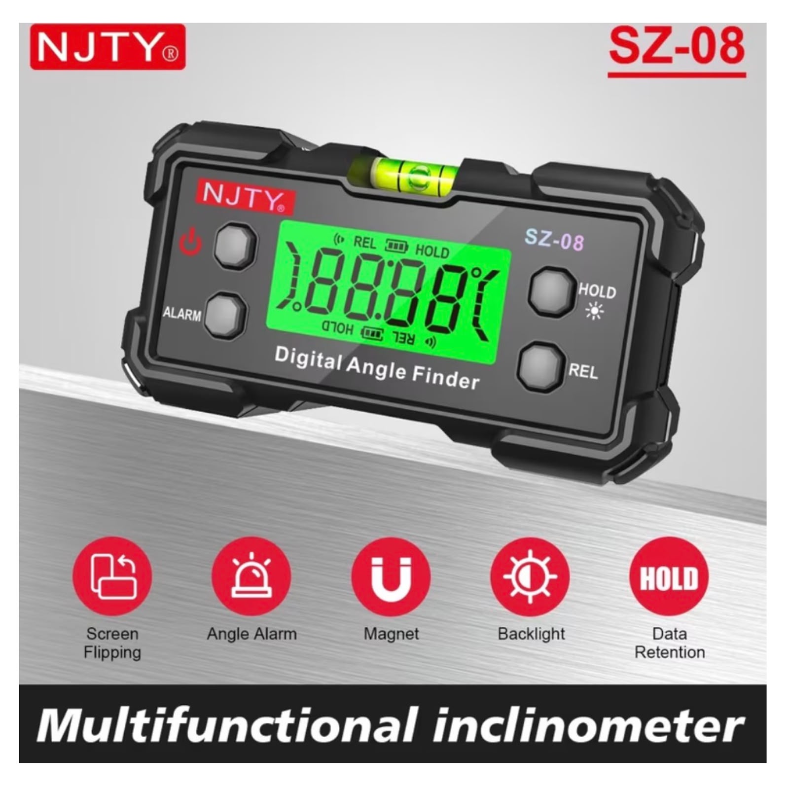 INCLINÓMETRO DIGITAL MAGNÉTICO NJTY SZ08 MEDIDOR DE ÁNGULO Y NIVEL - 1