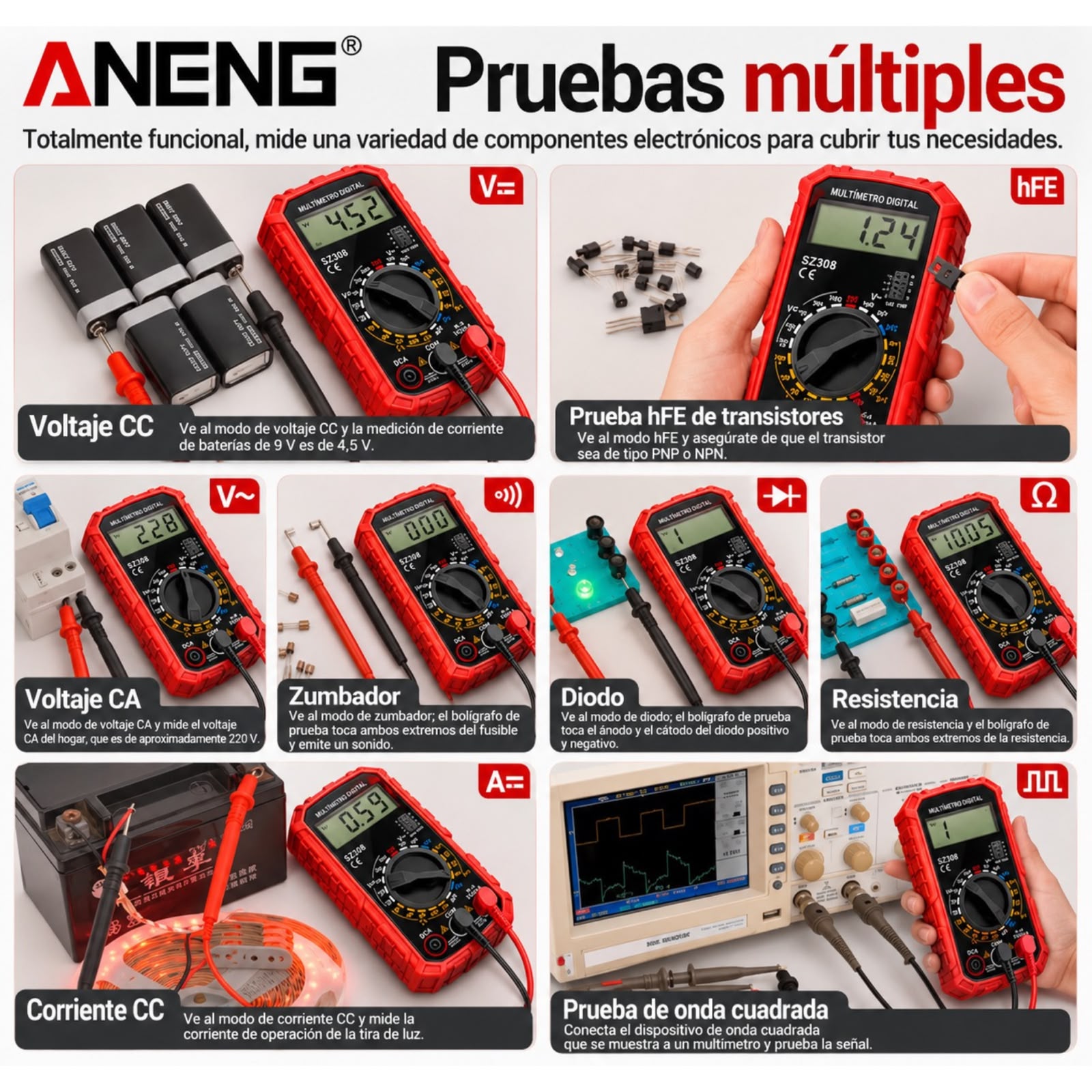 MULTIMETRO ANENG SZ308 FUNCIONES ADICIONALES - 6