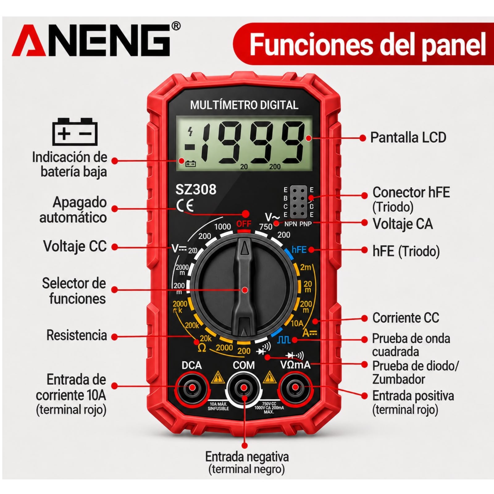 MULTIMETRO ANENG SZ308 FUNCIONES ADICIONALES - 8
