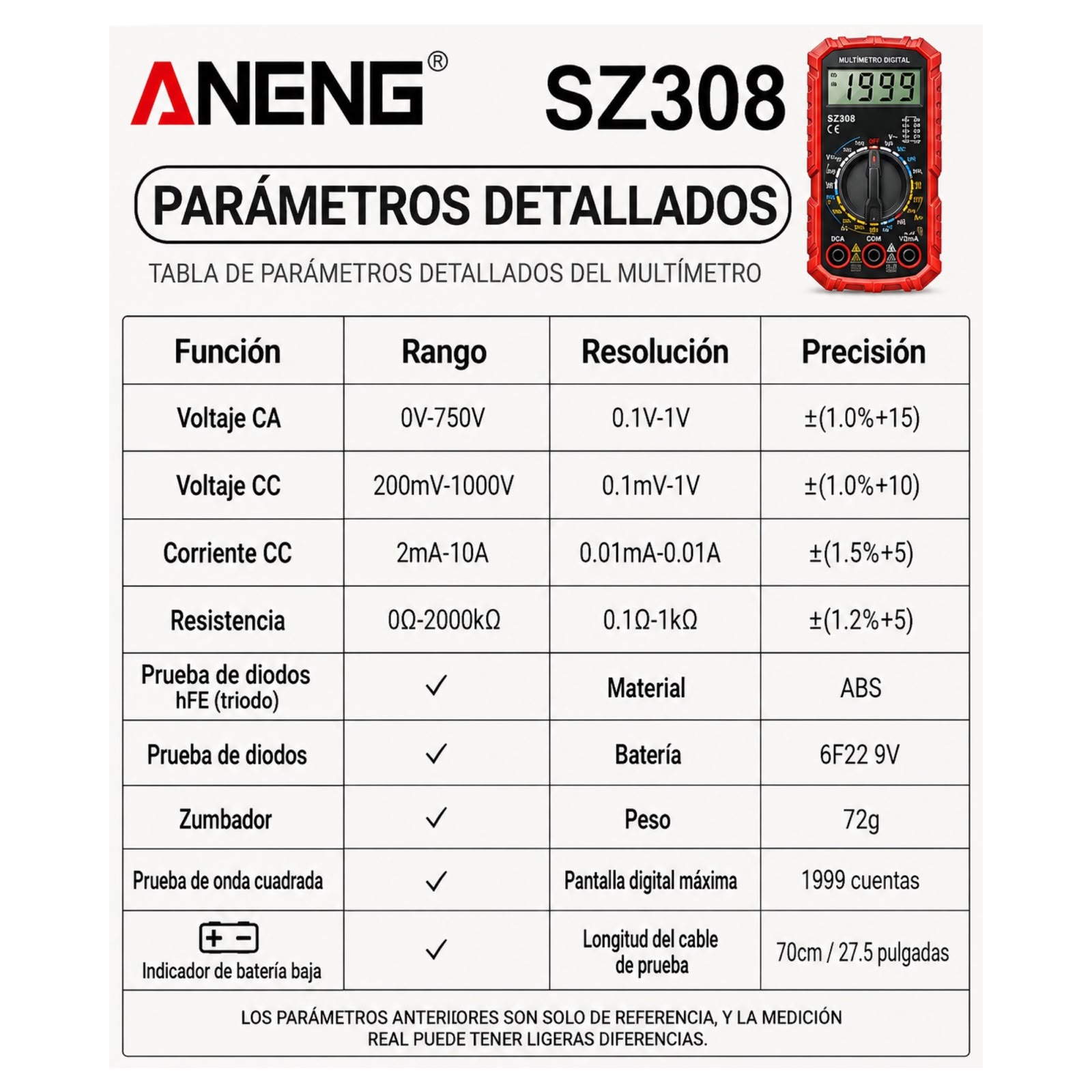 MULTIMETRO ANENG SZ308 FUNCIONES ADICIONALES - 9