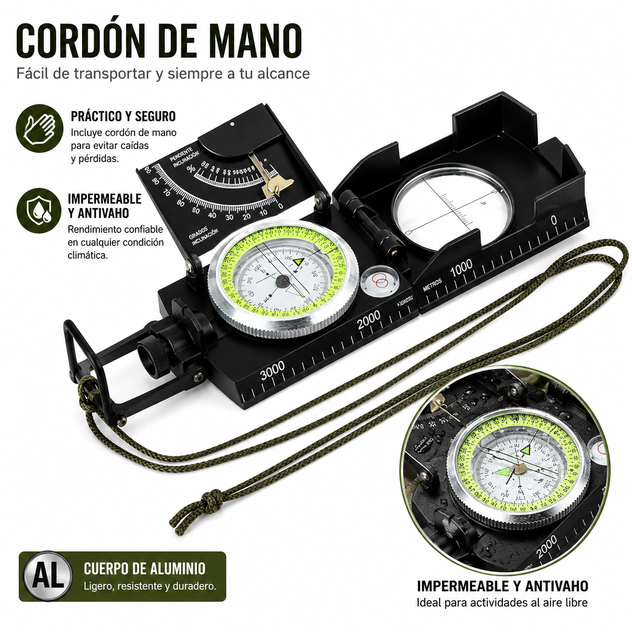 BRUJULA GEOLOGICA DE METAL CON CLINOMETRO GRANDE NEGRO - 5