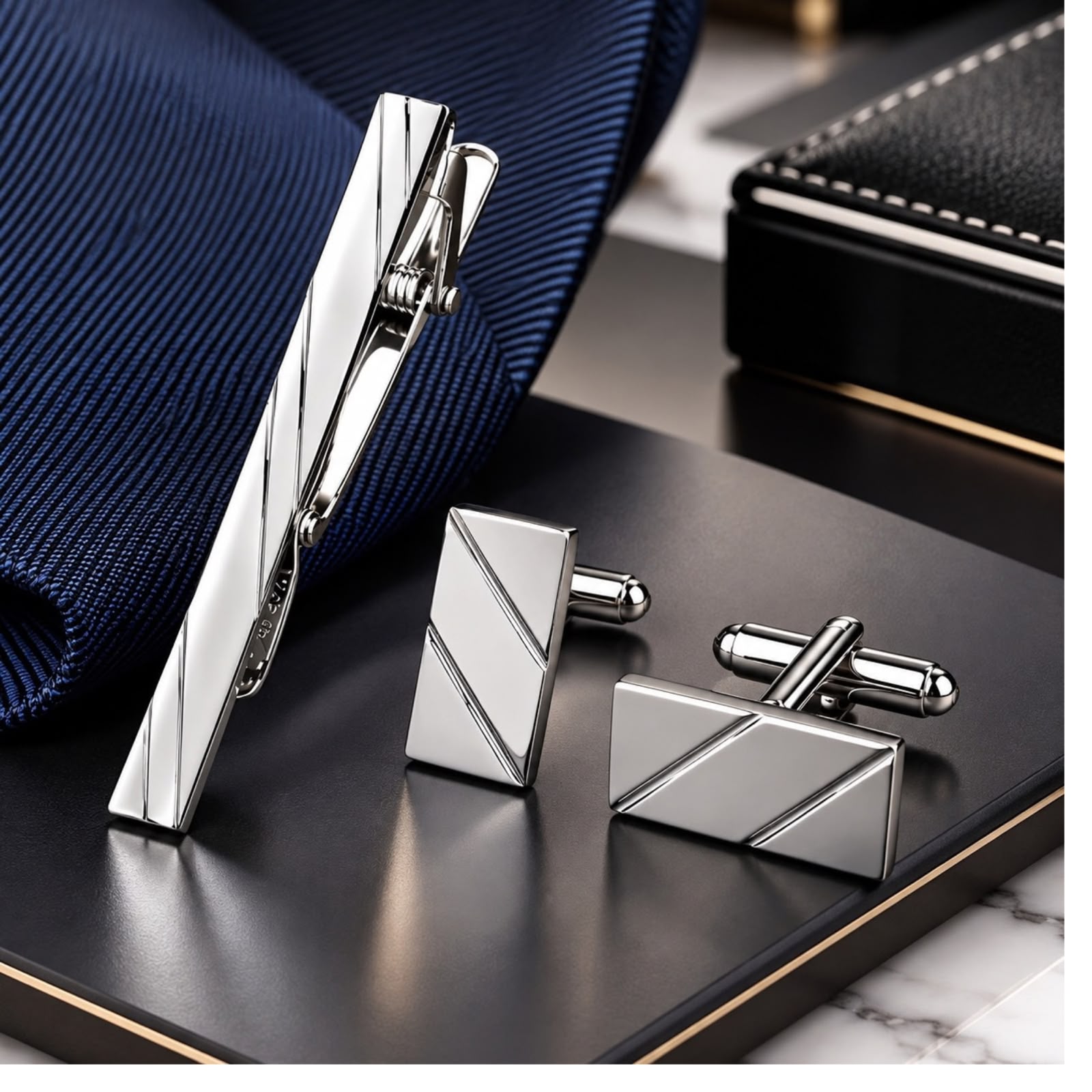 GEMELOS CON PISA CORBATA PLATA RAYAS CRUZADAS - 1
