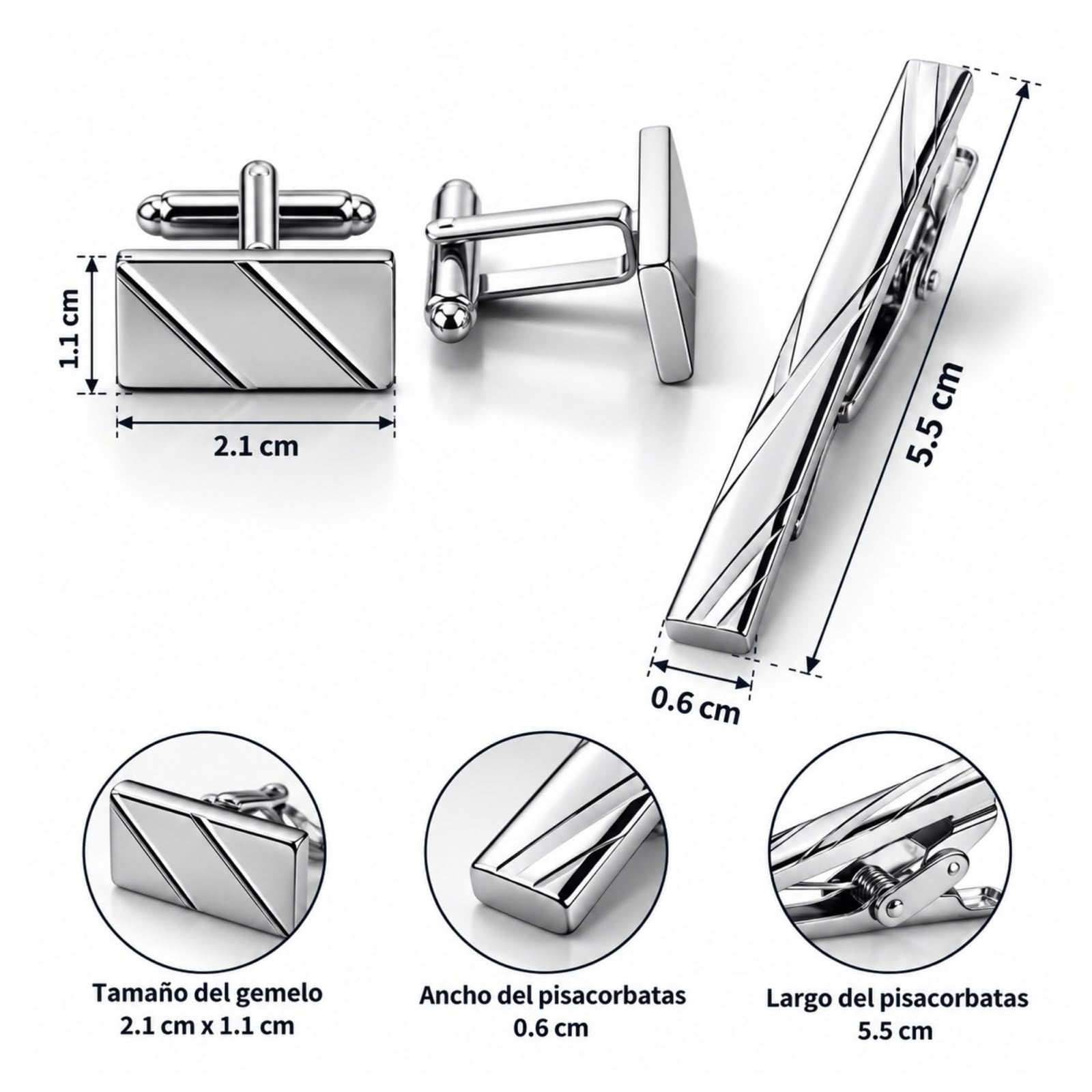 GEMELOS CON PISA CORBATA PLATA RAYAS CRUZADAS - 2
