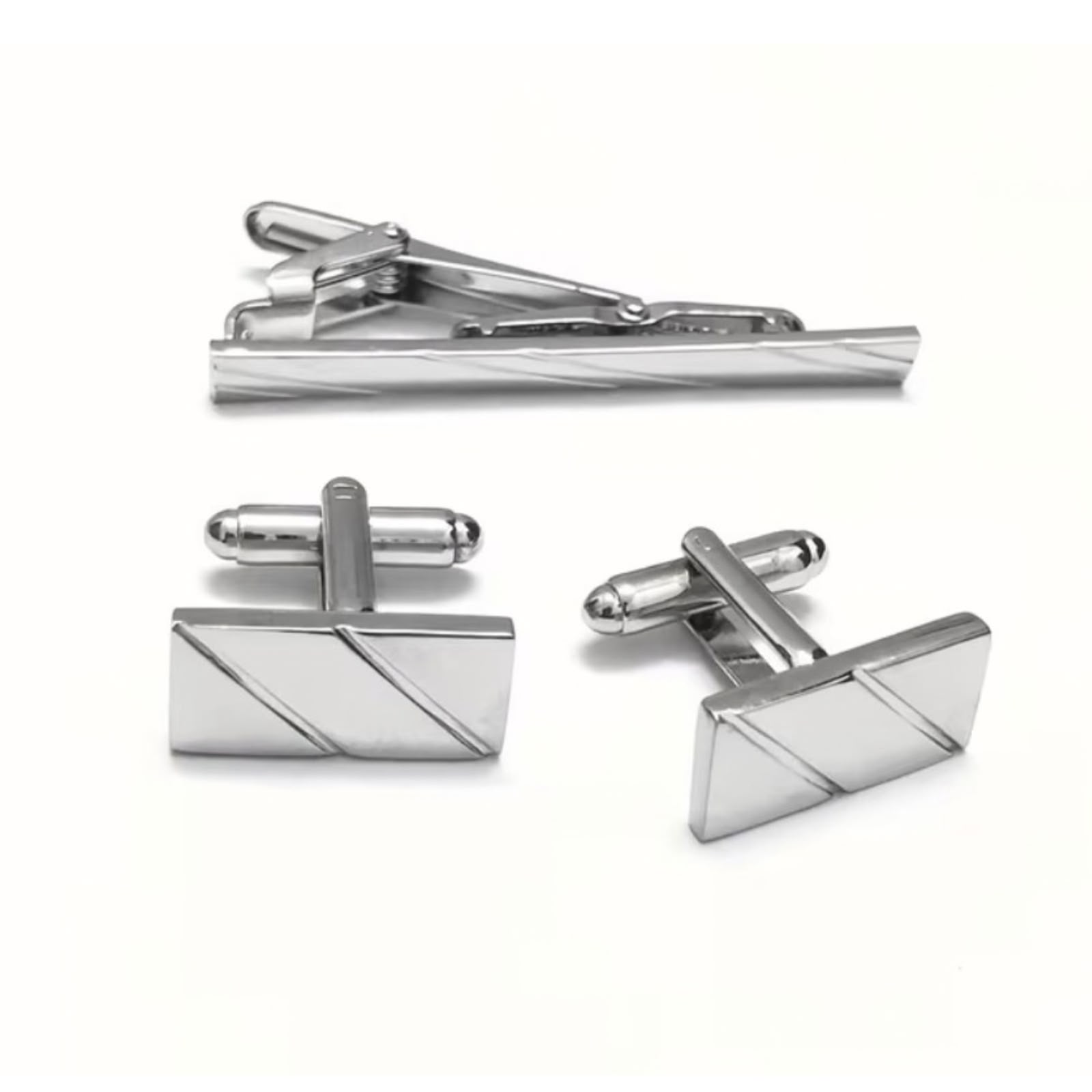 GEMELOS CON PISA CORBATA PLATA RAYAS CRUZADAS - 3