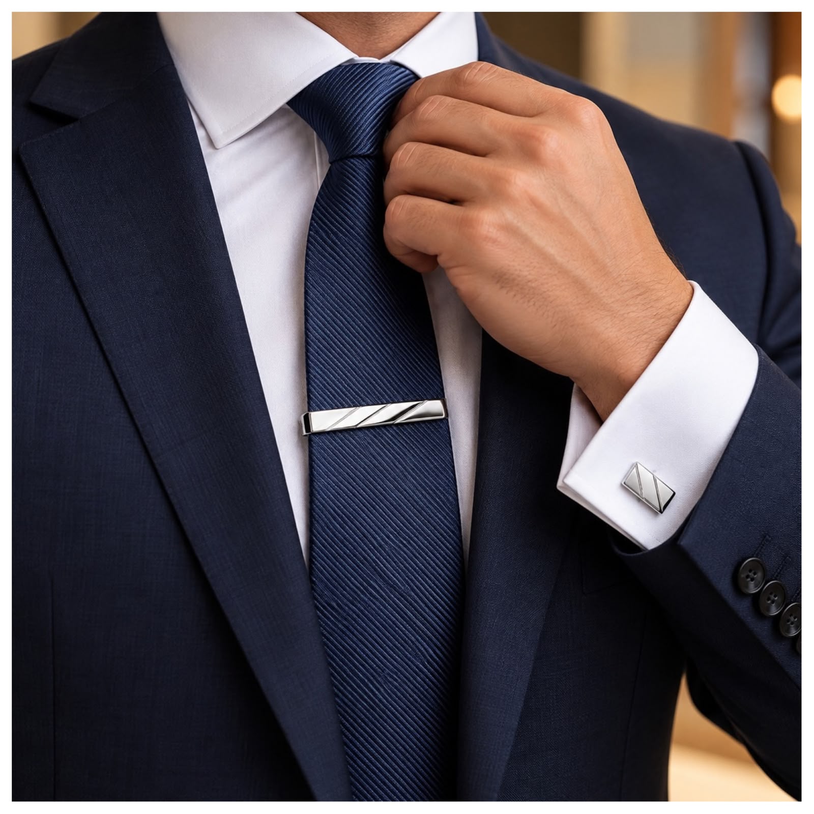 GEMELOS CON PISA CORBATA PLATA RAYAS CRUZADAS - 4