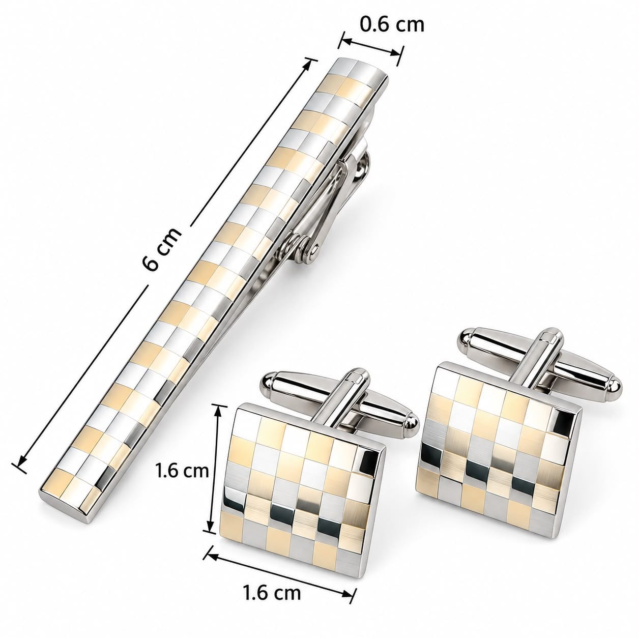 KIT GEMELOS Y PISA CORBATA PLATA CON CUADROS CAJA DE REGALO - 3