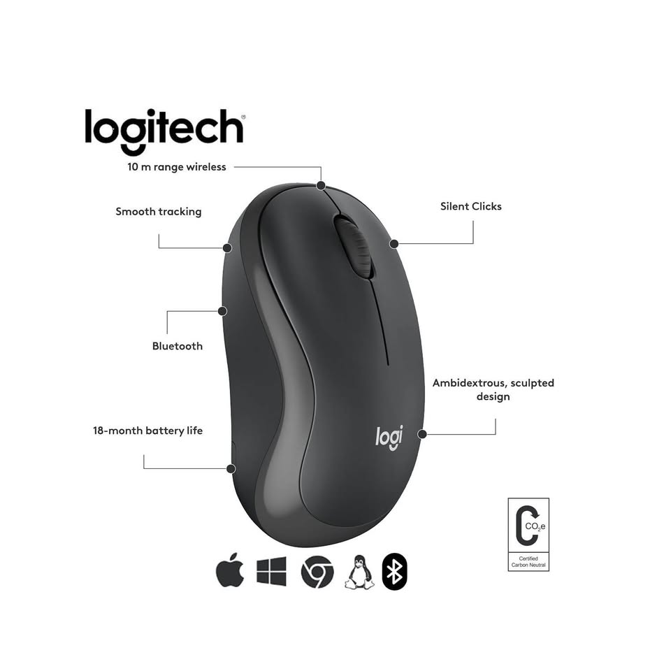 MOUSE LOGITECH M240 SILENT WIRELESS BLUETOOTH BLACK - 2