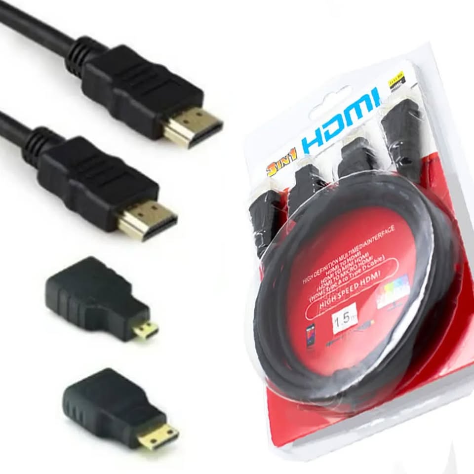 CABLE HDMI 3 EN 1 CON ADAPTADOR MINI Y MICRO HDMI 1.5 METROS - 1