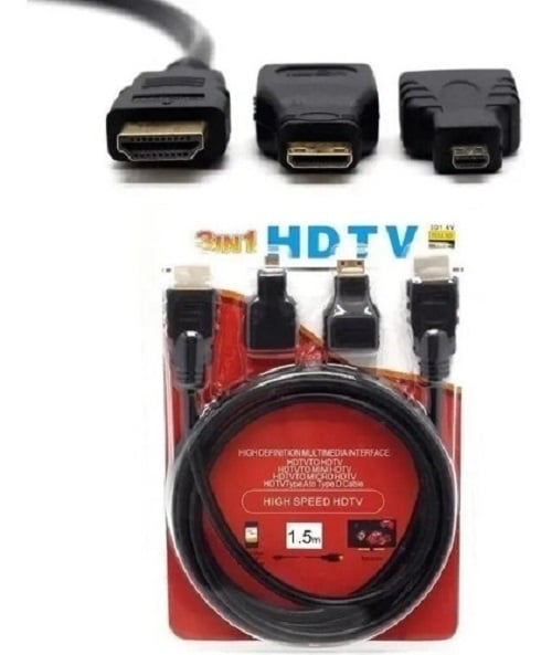 CABLE HDMI 3 EN 1 CON ADAPTADOR MINI Y MICRO HDMI 1.5 METROS - 3