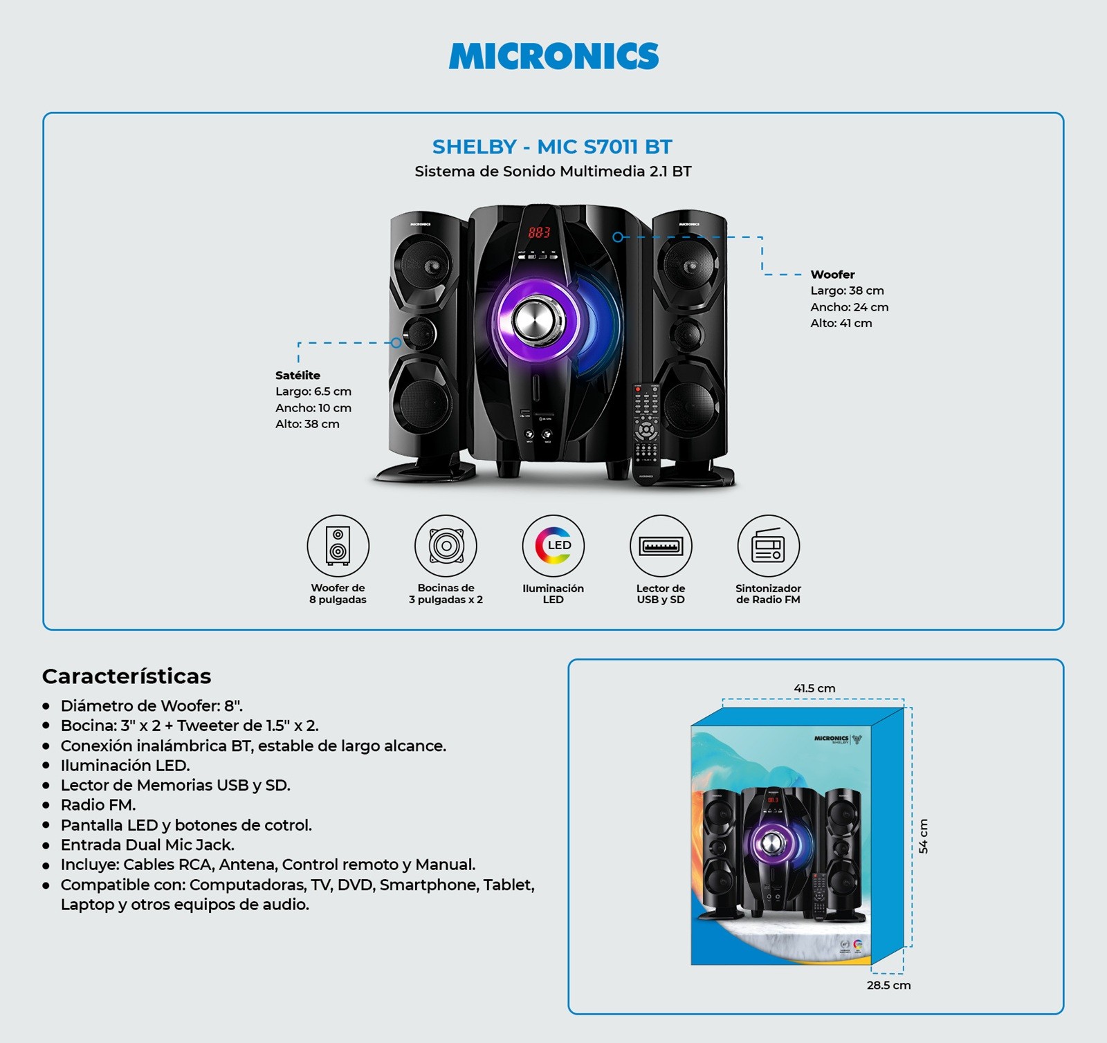 PARLANTE MICRONICS MICS7011BT BLUETOOTH 2.1 SHELBY MIC S7011BT 200 WATTS USB/SD - 2