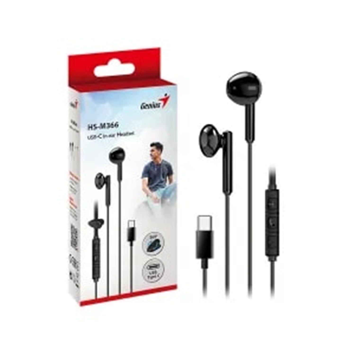 AUDIFONO C/MICROF. GENIUS HS-M366 IN-EAR USB-C 14.2MM CLIP GIRATORIO BLACK - 2