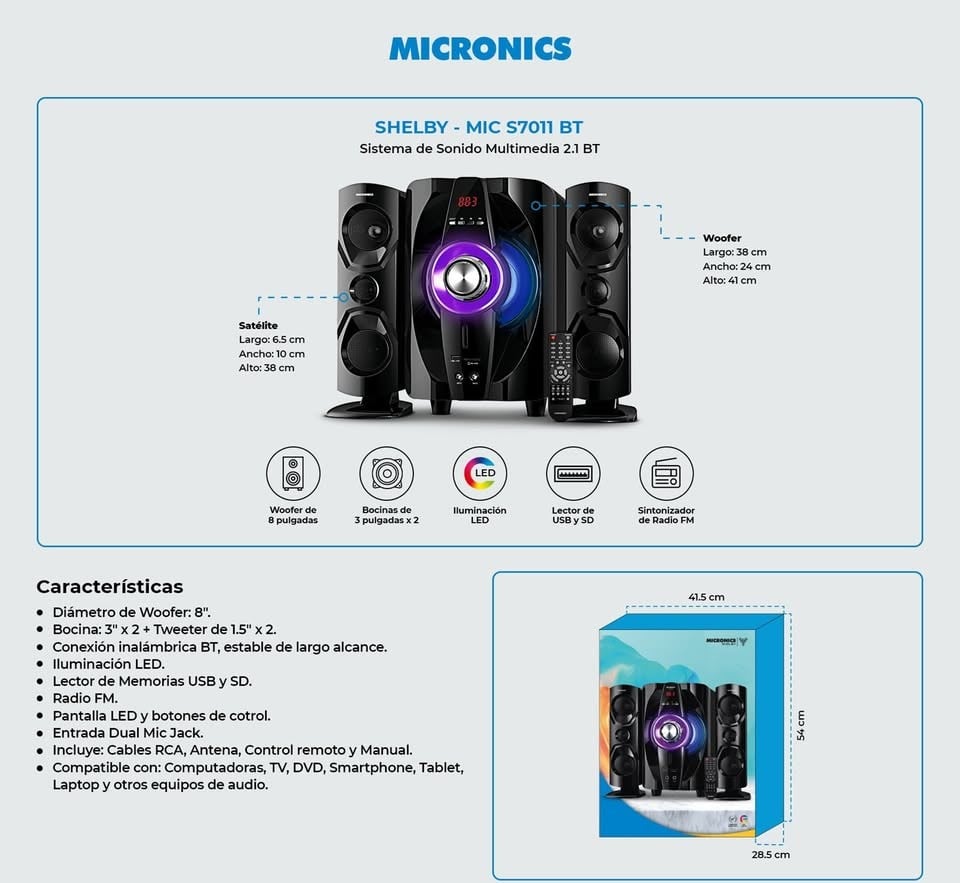 PARLANTE MICRONICS MICS7011BT BLUETOOTH 2.1 SHELBY MIC S7011BT 200 WATTS USB/SD - 4