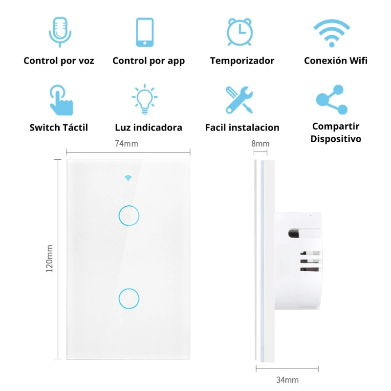 INTERRUPTOR WT02 INTELIGENTE WIFI DOBLE BLANCO - 2