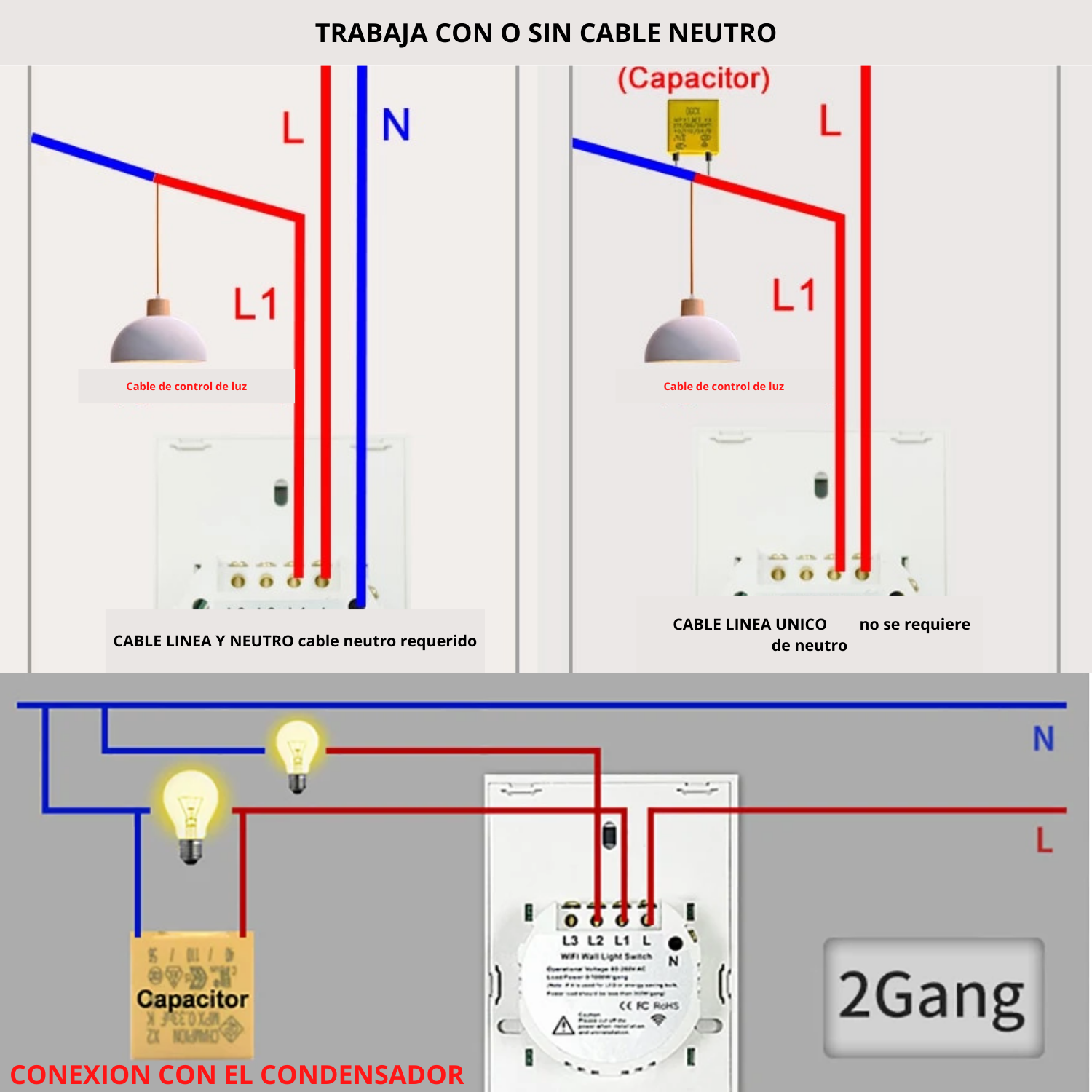 INTERRUPTOR INTELIGENTE WIFI DOBLE SIN NEUTRO - 3