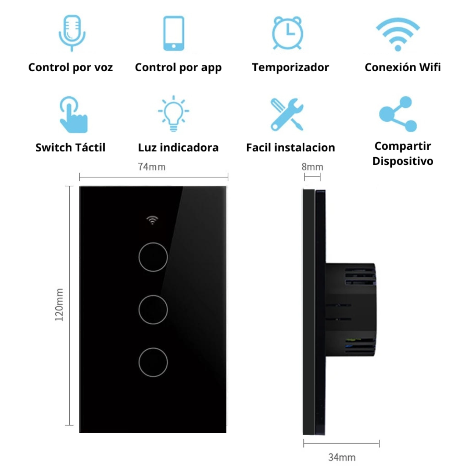 INTERRUPTOR INTELIGENTE WIFI TRIPLE SIN NEUTRO - 2