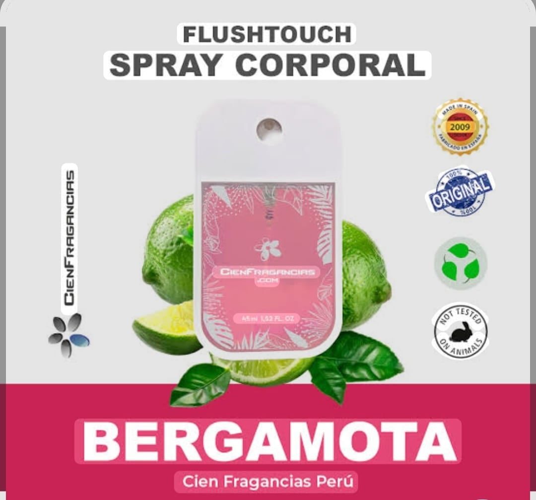 BODY MIST VEGANO CIENFRAGANCIAS CIEN ESENCIAS FLUSHTOUCH BERGAMOTA 45ML – CÍTRICO FLORAL, HIDRATANTE 24H - 1