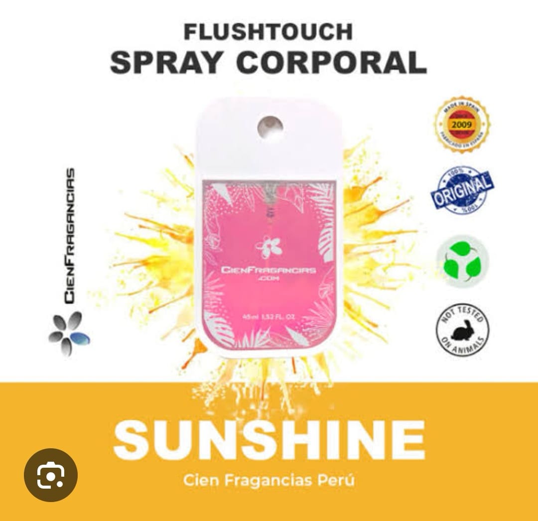BODY MIST VEGANO FLUSHTOUCH SUNSHINE CIENFRAGANCIAS CIEN ESENCIAS CÍTRICA FLORAL MADEROSA, HIDRATA 24H - 1