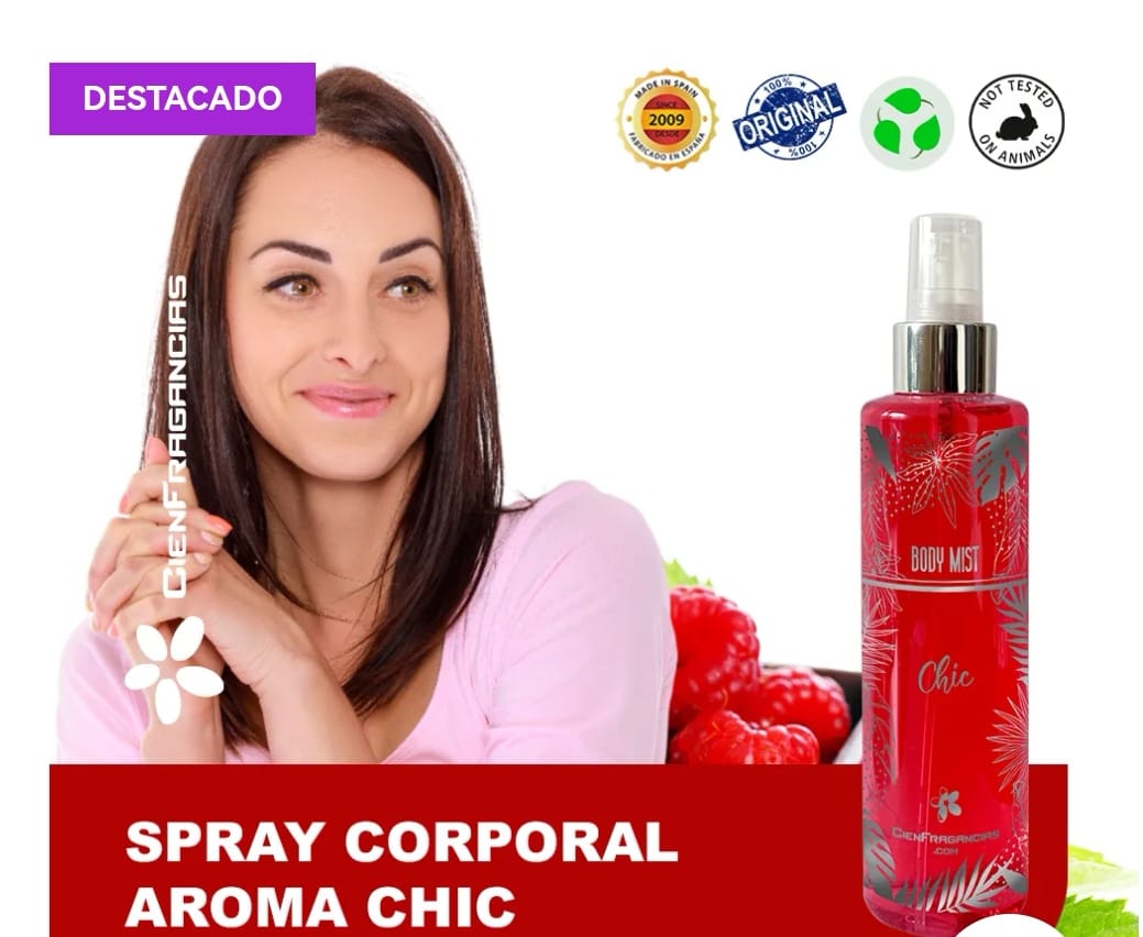 BODY MIST VEGANO CIENFRAGANCIAS ESPAÑA CHIC 200ML EL MEJOR AROMA PARA TODA EDAD PREMIUM 24H - 6