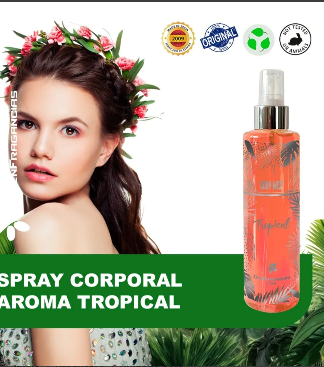 BODY MIST VEGANO TROPICAL CIENFRAGANCIAS CIEN ESENCIAS 200ML HIDRATANTE 24H FRUTAL FLORAL - 1