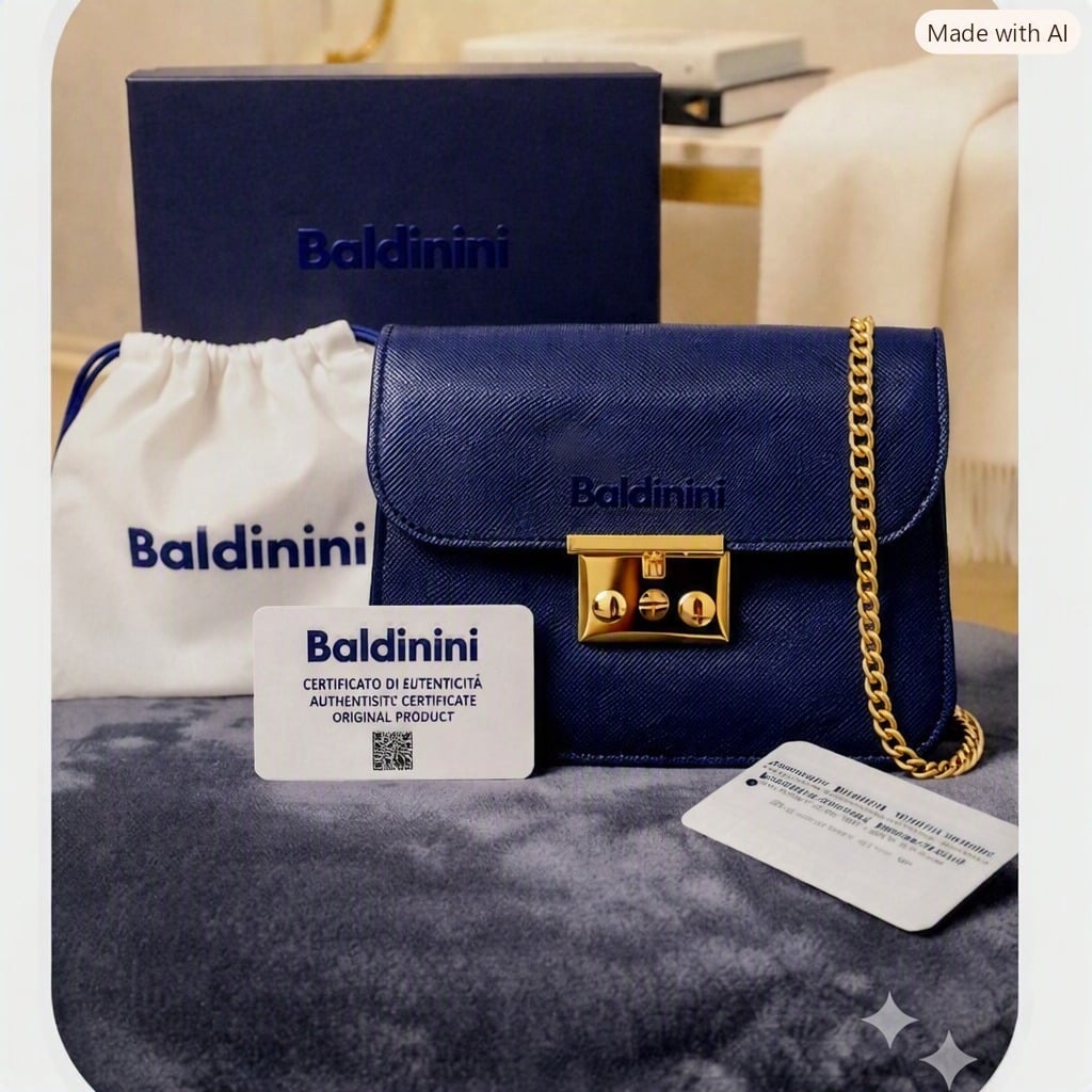 CARTERA BANDOLERA BALDININI DE CUERO AZUL/CADENA DORADA /CARTERA DE LUJO ITALIANA - 2
