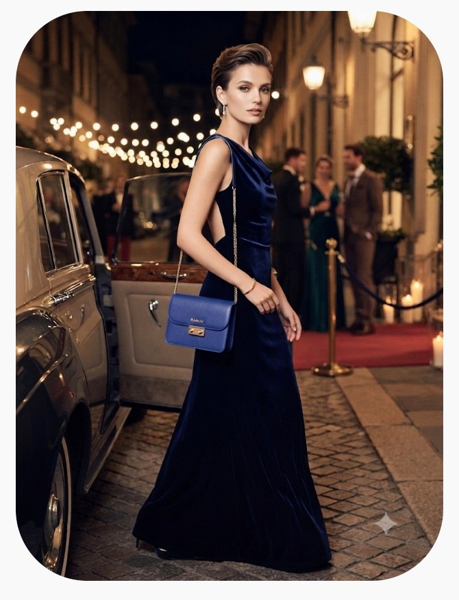 CARTERA BANDOLERA BALDININI DE CUERO AZUL/CADENA DORADA /CARTERA DE LUJO ITALIANA - 3