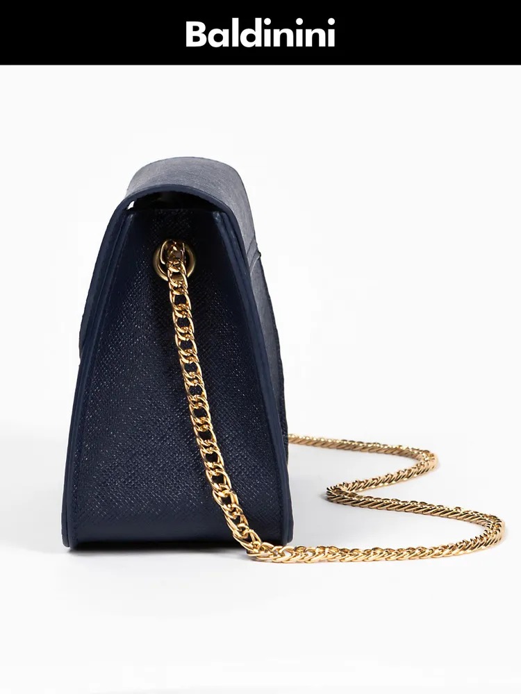 CARTERA BANDOLERA BALDININI DE CUERO AZUL/CADENA DORADA /CARTERA DE LUJO ITALIANA - 6